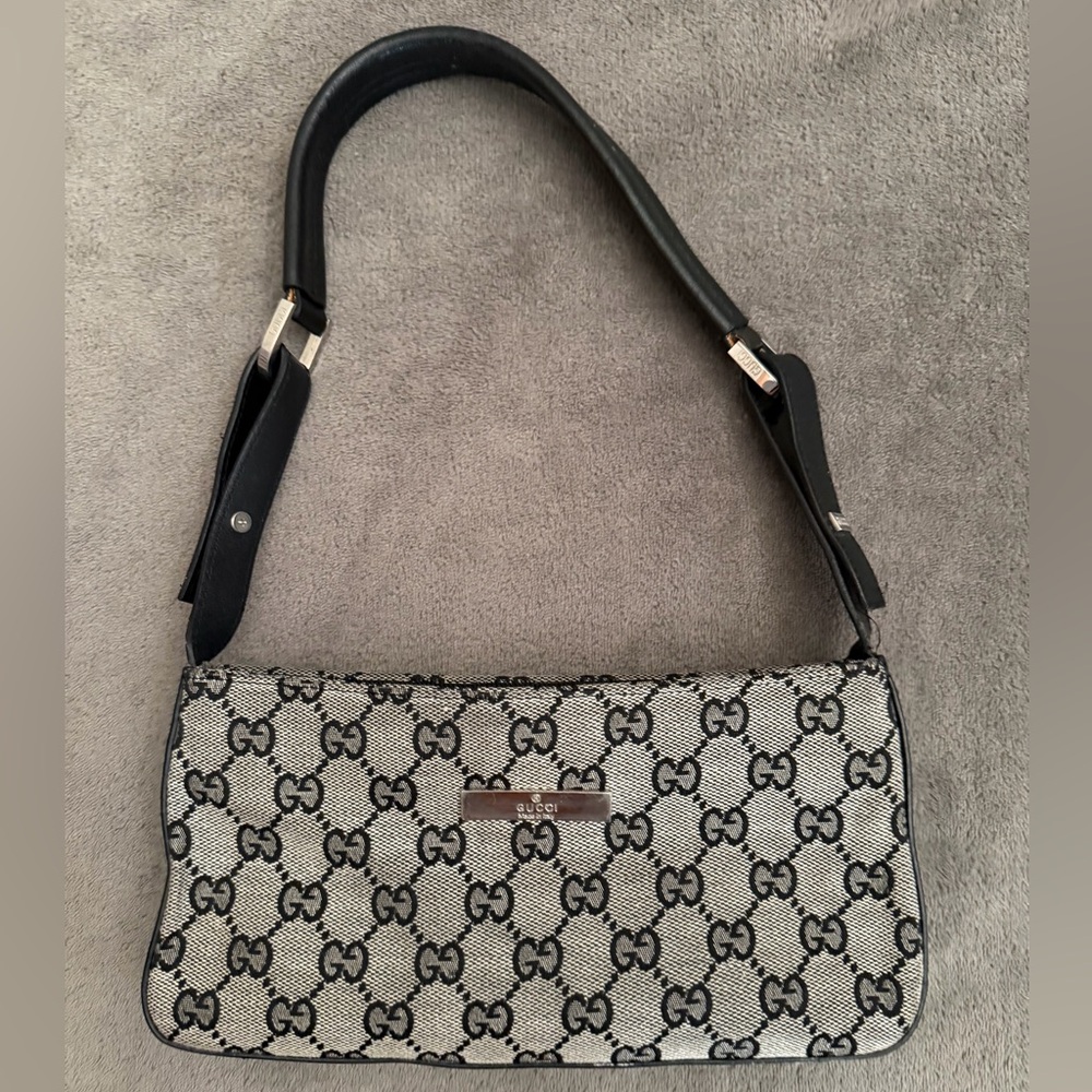 Vintage Gucci GG Monogram Pochette Black and Gray Mini Canvas Shoulder Bag